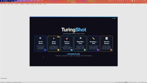 TuringShot performing live zoom, focus, and drawing effects on a Mac screen